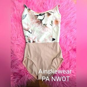 Ainsliewear pink beige floral leotard PA petite adult